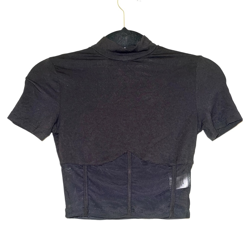 Black Mesh Ribbed Crop Top